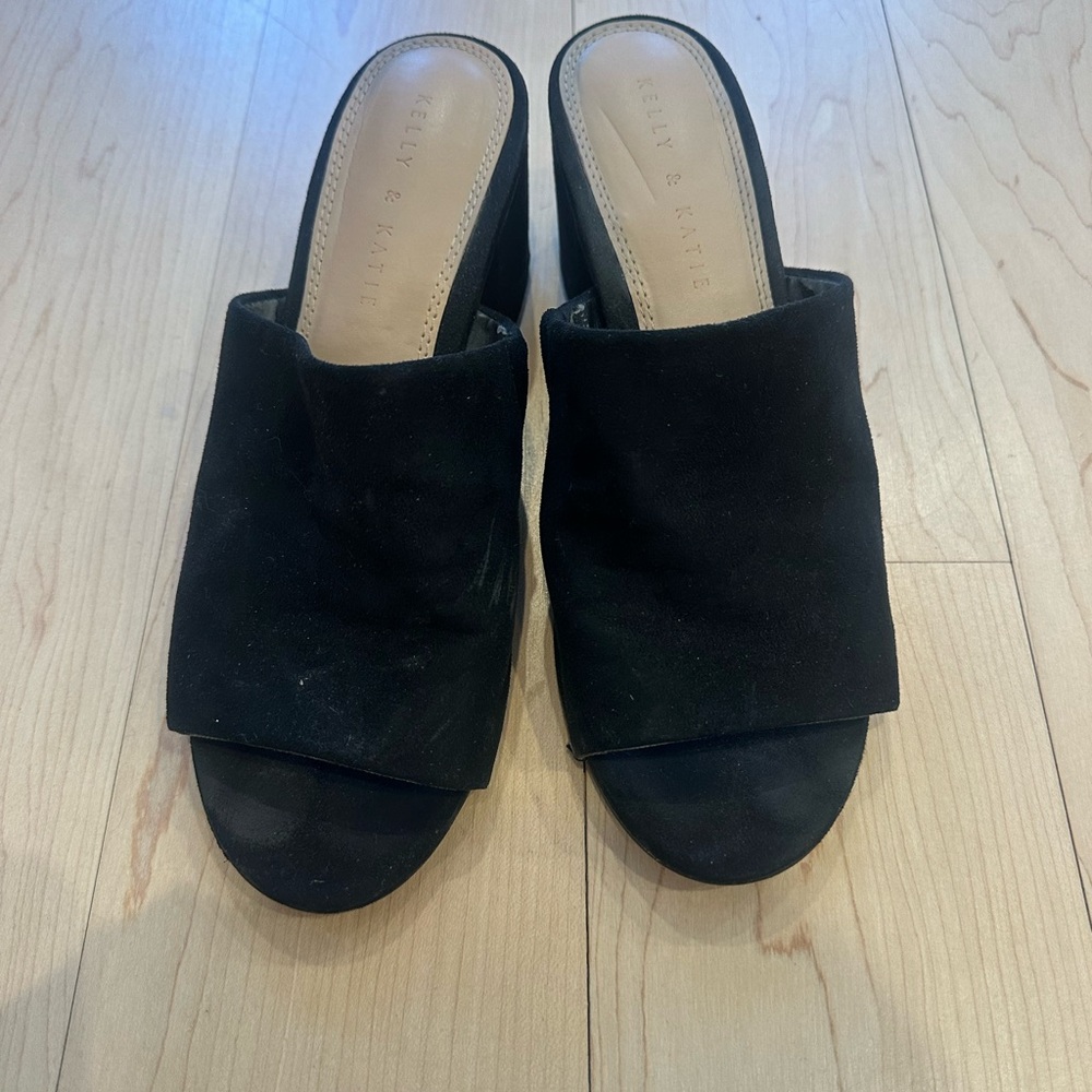 Kelly & Katie Black Suede Slide Mules